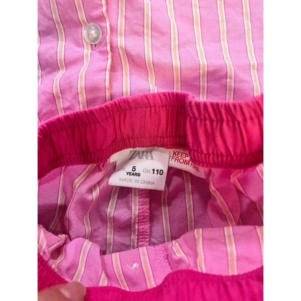 Zara Girls Pink Striped Cotton Pajama Set Short Sleeve Shirt Shorts Size 5 110cm - Picture 5 of 7